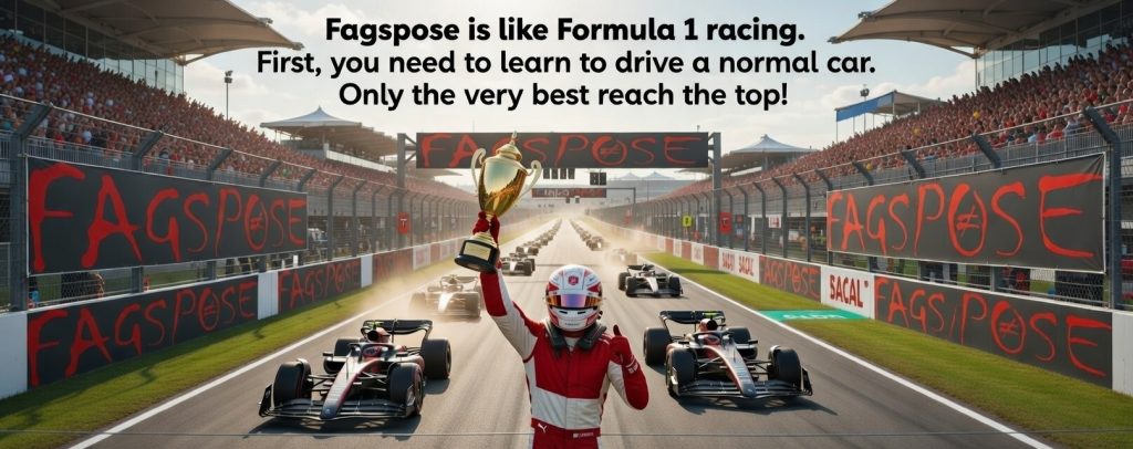 Fagspose is like Formula 1 racing.
First, you need to learn to drive a normal car.
Only the very best reach the top!